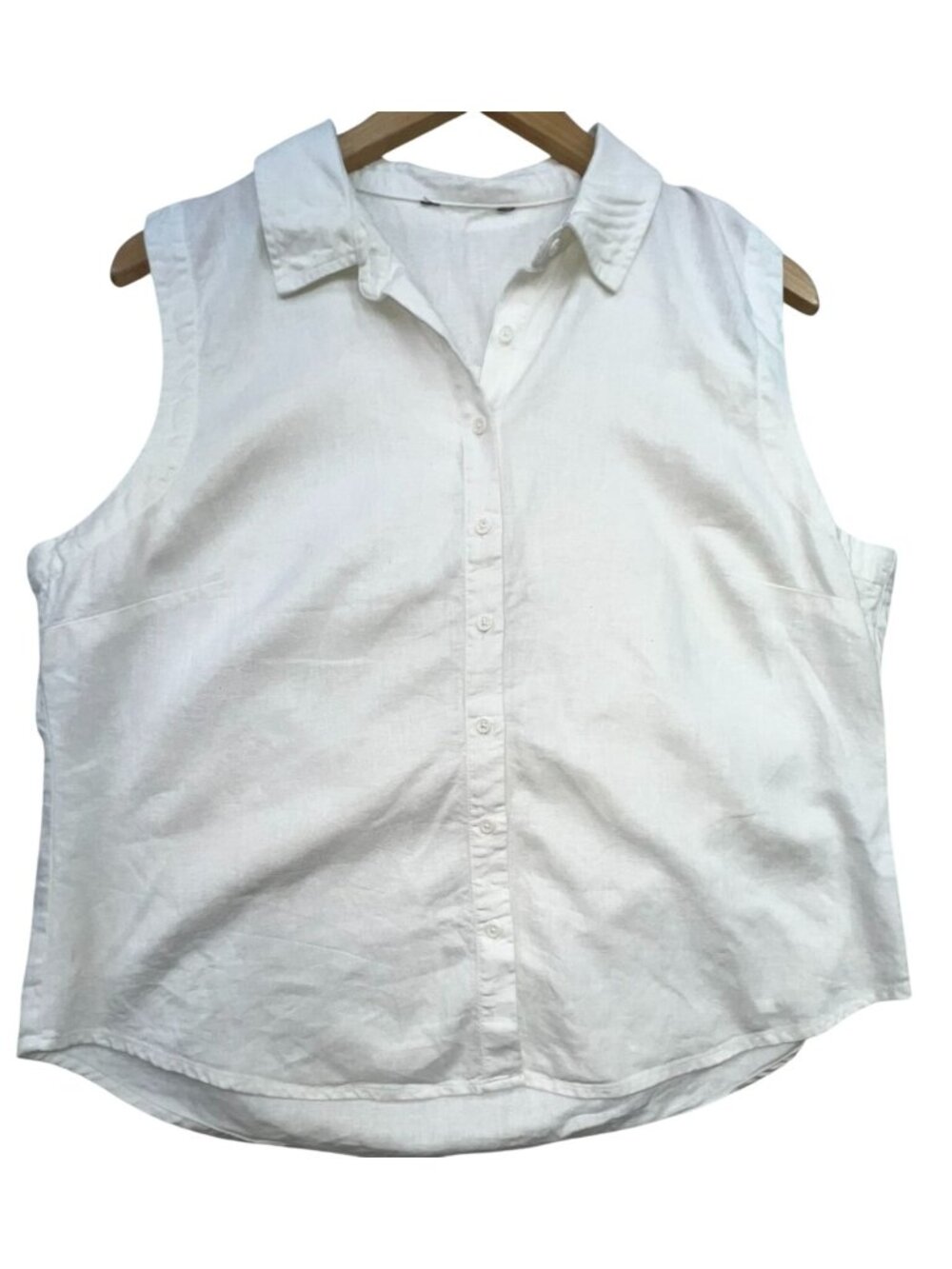 Women's Coastal Linen Button-Down Shirt Sleeveless Lightweight White Solid
